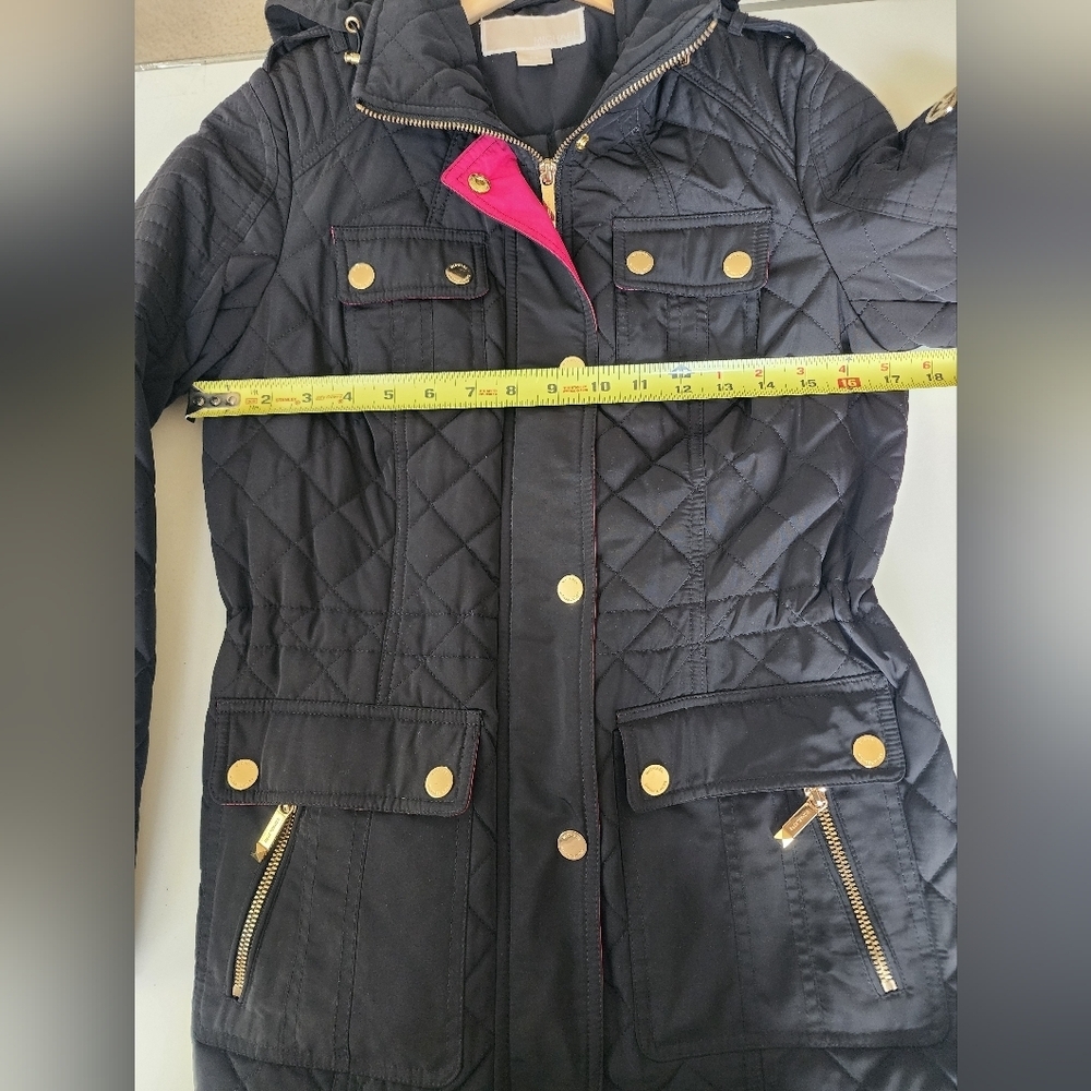 Michael Kors Black Quilted M65 Field Jacket | Pink Trim & Gold Hardware XSP - Picture 14 of 16